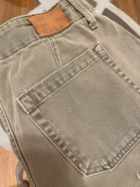 PAIGE Olive Green Frayed Hem Jean Shorts